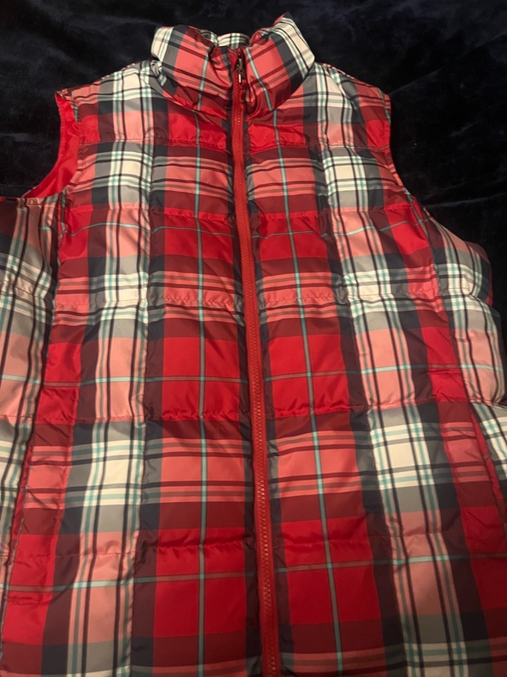 Lands' End Red Plaid-Lined Puffer Vest